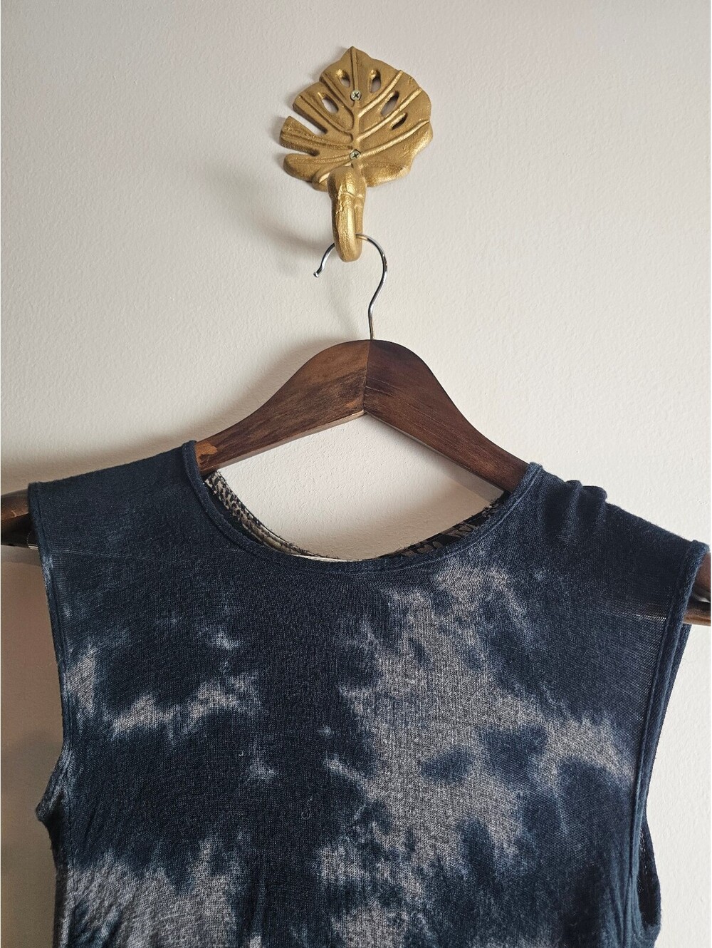 Dolan T-Shirt Black & Gray Women M Tie-Dye Sleeveless Ruched